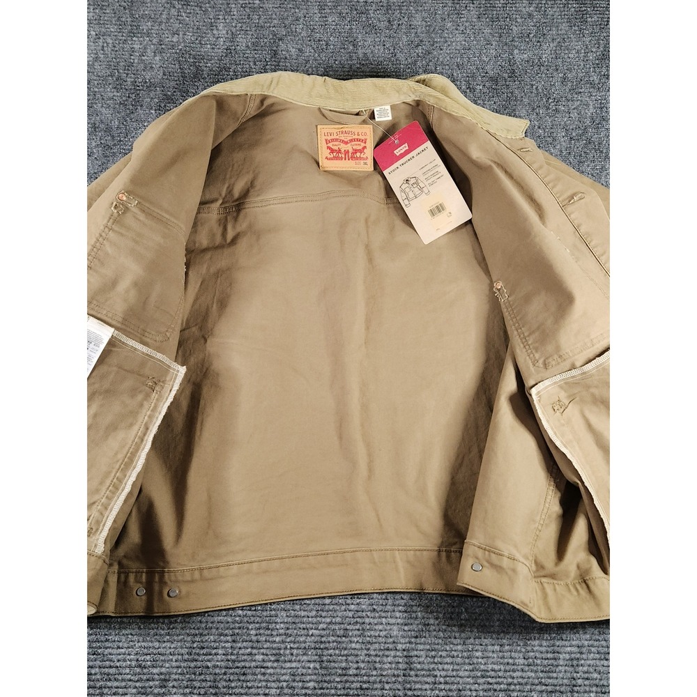 Levis Stock Trucker Jacket Mens 3XL Tan Canvas Corduroy Collar WaterLess New - Picture 3 of 9